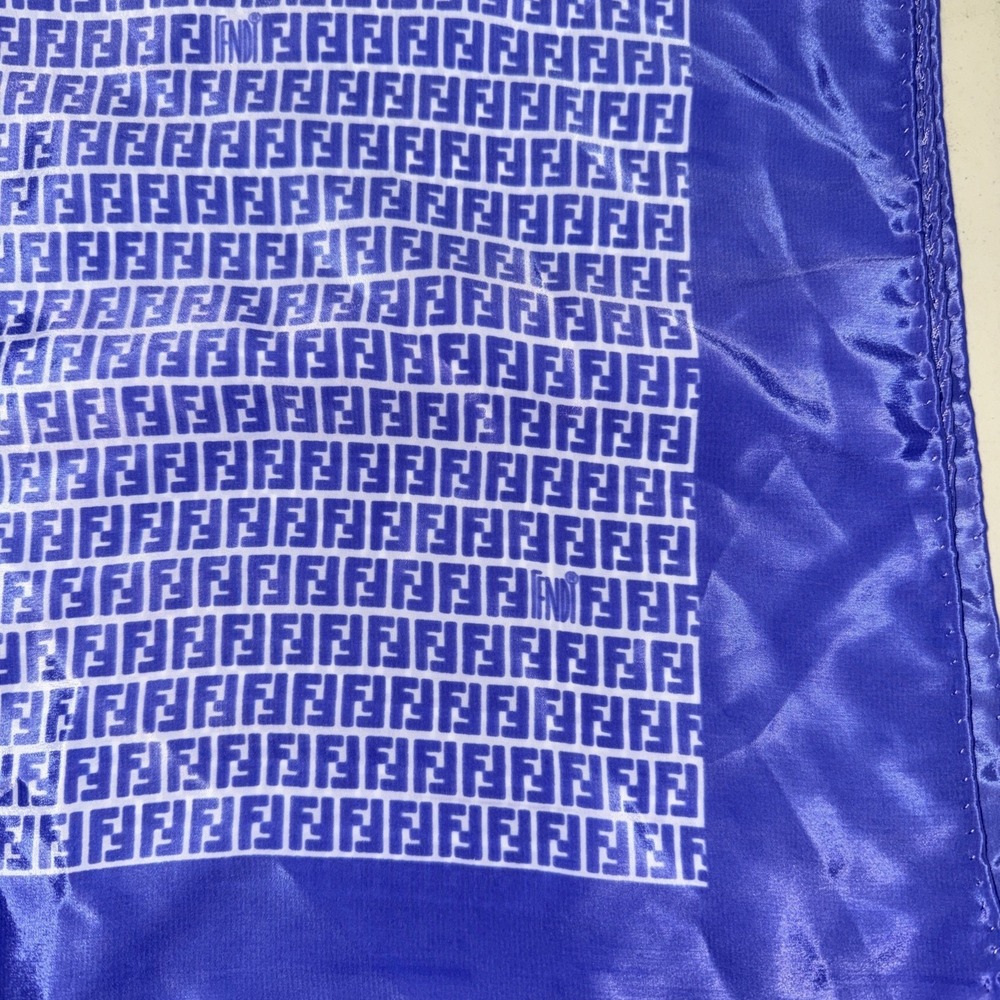Fendi Zucca Navy Blue And White Monogram Silk Made In France Scarf - Picture 2 of 16